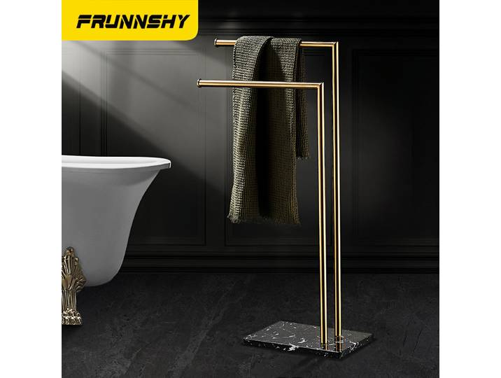 Base en pierre de marbre sur pied, porte-serviettes de luxe pour hôtel, étagère de rangement pour serviettes, brosse, barre à serviettes dorée FR1052
