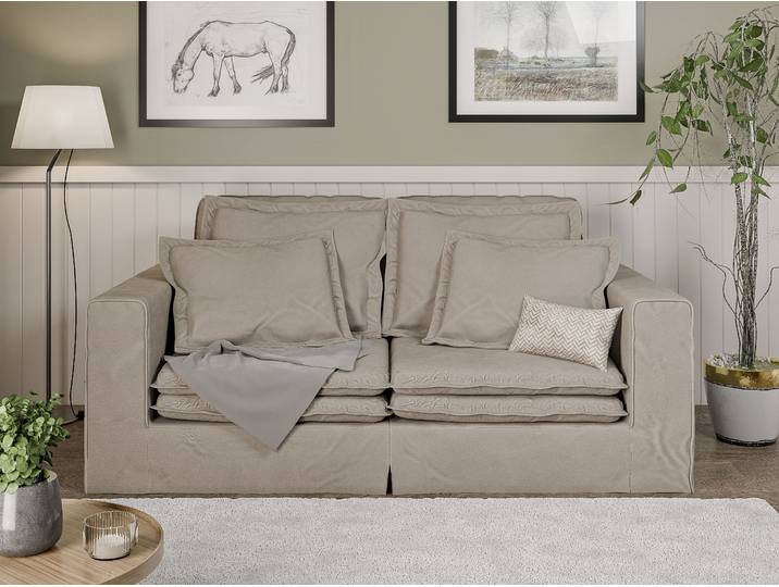 3-Sitzer HOME AFFAIRE ALISSAS BIS mit vielen Kissen, Biesen an den Kissen , beige, B:196cm H:95cm T:108cm, 92% Polyester, 8% Nylon, Sofas, 3-Sitzer, Hussen-Optik, kleine Taschen an der Seite zum Verstauen