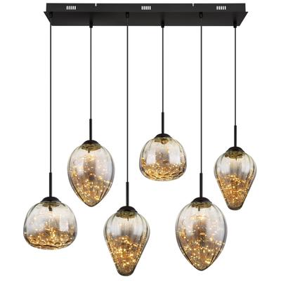 GLOBO LIGHTING Hängeleuchte "FIREFLY", schwarz (schwarz matt), H: 120cm, 1 Stk., Leuchten, Hängelampe Glas rauchfarben unterschiedliche Glasformen Esszimmer, Hängeleuchte