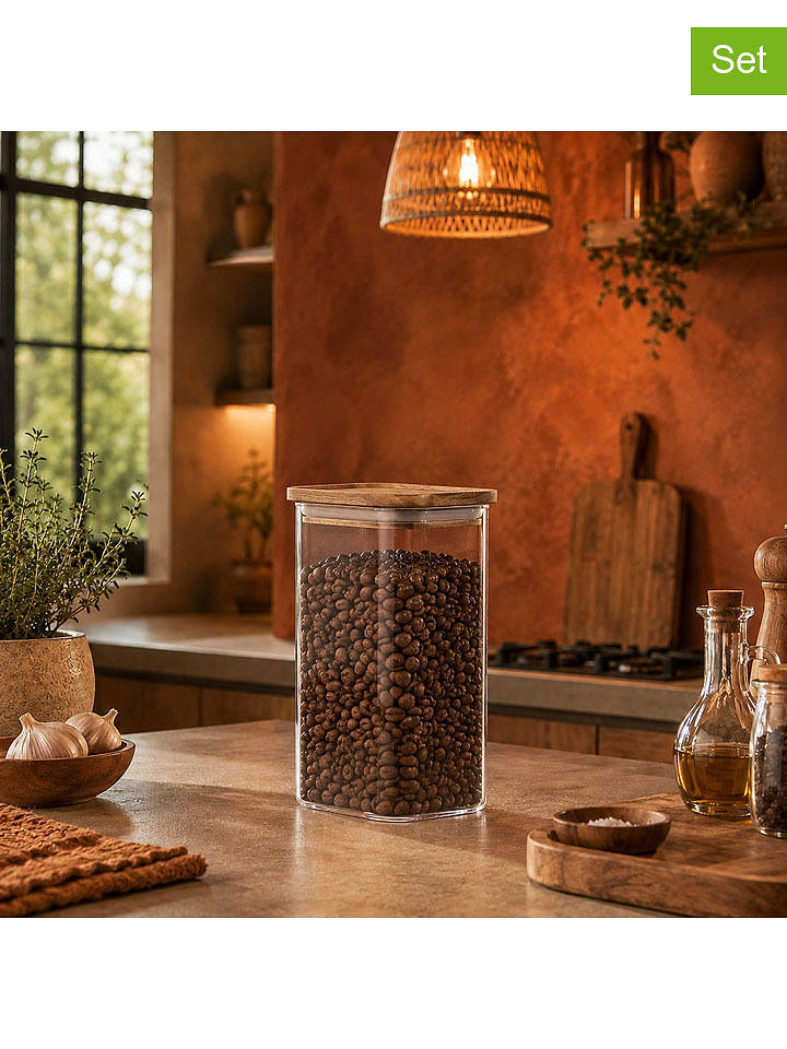 Rétro Chic 2er-Set: Vorratsgläser in Transparent/ Braun - 1,3 l - onesize