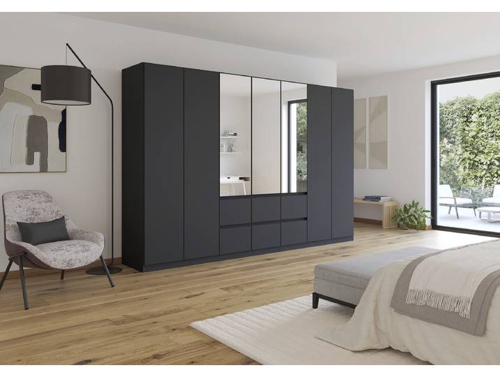 Drehtürenschrank Mainz 315cm Grau/Graumetallic Basic mit Spiegeltür/-en