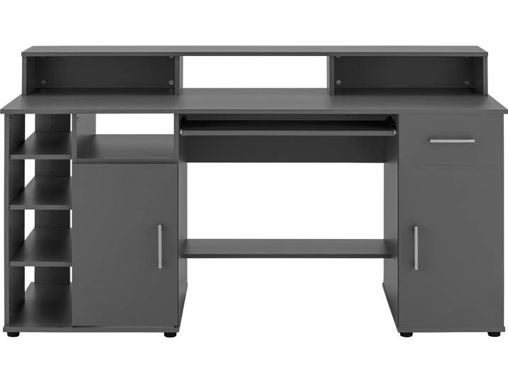 Schreibtisch VOGL MÖBELFABRIK Timra mit Monitoraufsatz, Tastaturauszug & Towerfach , grau (graphitgrau, graphitgrau, graphitgrau), B:154cm H:88cm T:60cm, Tische, Schreibtisch, Breite 154 oder 178 cm, Made in Germany