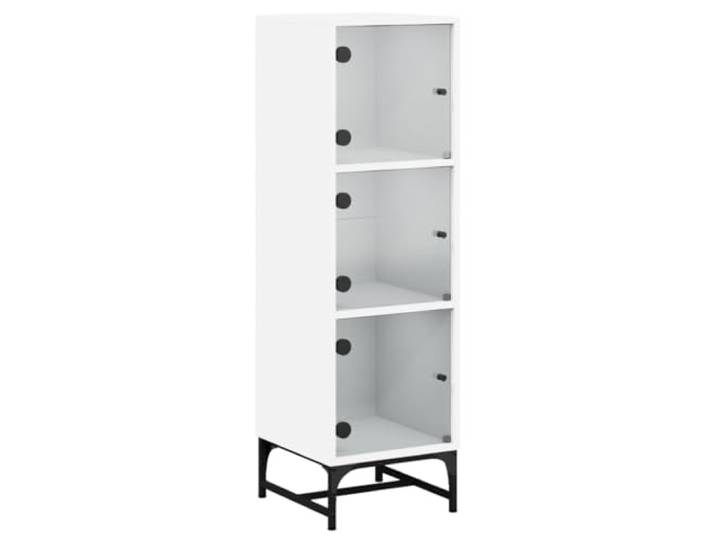 HKTMGDNG Highboard mit Glastüren Weiß 35x37x120 cm Schrank Eleganter Vitrinenschrank fürs Wohnzimmer: Drei Fächer aus Holzwerkstoff bieten strukturierten Platz für Dekoration.