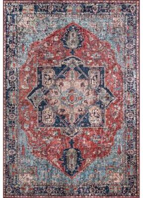Momeni Karachi Distressed Red/ Navy Medallion Polyester Area Rug
