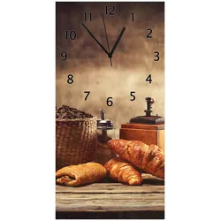 Wallario Uhr 30 x 60 cm, schwarze Zeiger Französisches Frühstück mit Café und Croissants