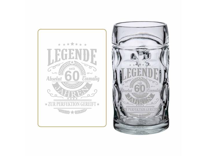 Bierkrug LUXENTU Bierkrug mit Gravur Legende seit 60 Jahren 0,5 Liter transparent , bunt (transparent), 1 tlg., Glas, Trinkgefäße, Bierkrug