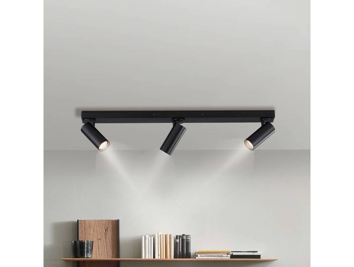 Plafondspot RIK, zwart, 3-lamps, 89 cm, metaal, GU10-LED RIK, zwart, Woon-/ Eetkamer, Aluminium, Modern, downlight