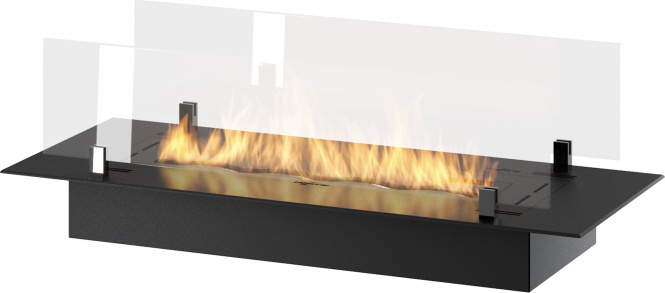 80 cm großer, schwarzer Edelstahl-Brennereinsatz (1,2 Liter) zum Einbau oder als freistehender Brenner, inklusive Glas.