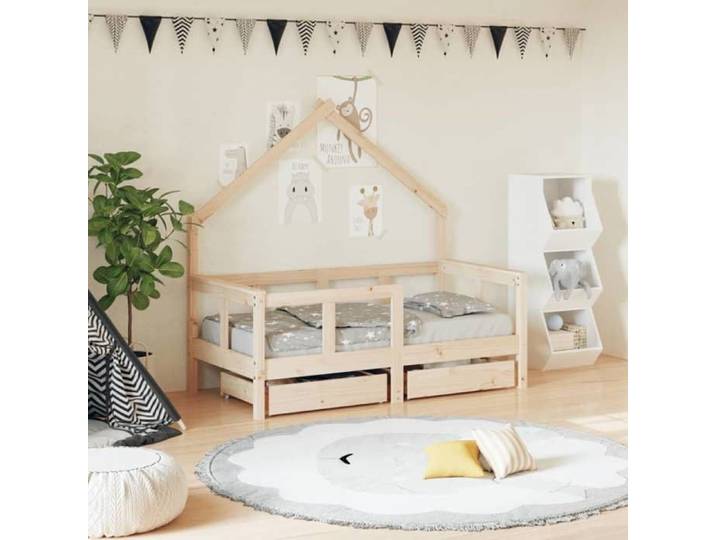 Brun Structure de lit enfant(1 pc)：70x140 cm - Design classique - Structure de lit enfant - avec tiroirs 70x140 cm - boi3690