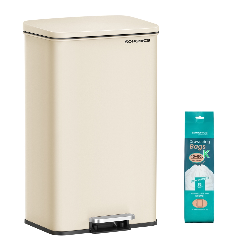 SONGMICS Mülleimer Küche mit Deckel 40 Liter sandbeige LTB540A02