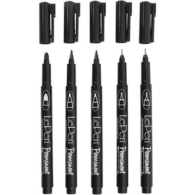 Creativ Company Permanent Marker, Strichstärke , 2x0,6+2x0,8+1,3 mm, Schwarz, 5 Stk