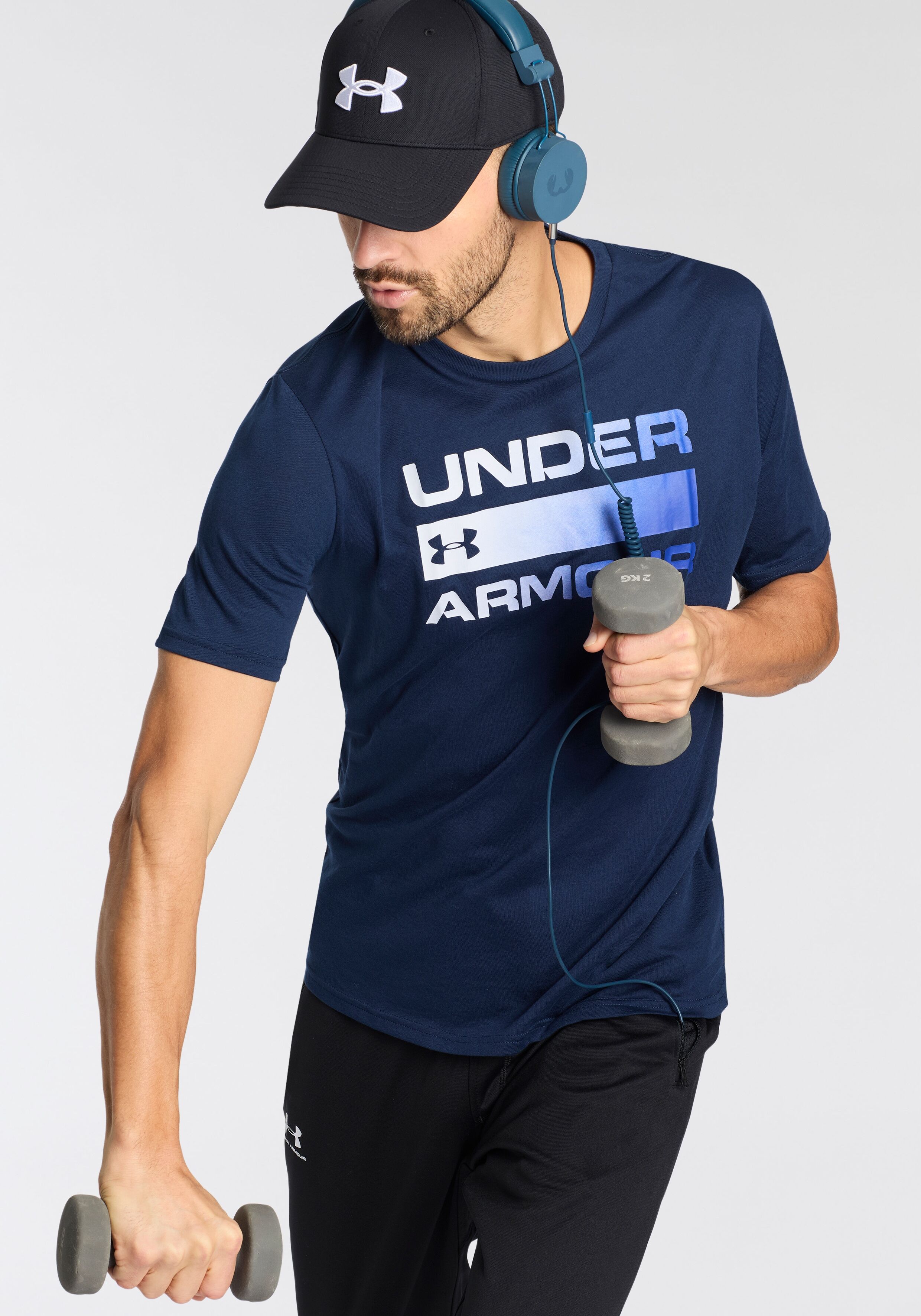 T-Shirt UNDER ARMOUR "UA TEAM ISSUE WORDMARK SS", Herren, Gr. L, blau (marine), Obermaterial: 60% Baumwolle, 40% Polyester, Rundhals, Shirts T-Shirt, leichtes Kurzarmdesign, mit Rundhalsausschnitt marine L