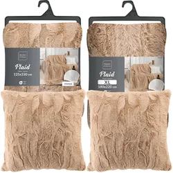 Douceur D'intérieur, Decke, 4er-Set Sofadecken 180x220cm & 125x150cm und 2 Kuschelkissen 45x45 cm, sandfarbe