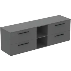 Ideal Standard i.life B Möbel-Set 200 cm, Quarzgrau matt, 4 Auszüge, 2 offene Fächer, Schwarz Griff