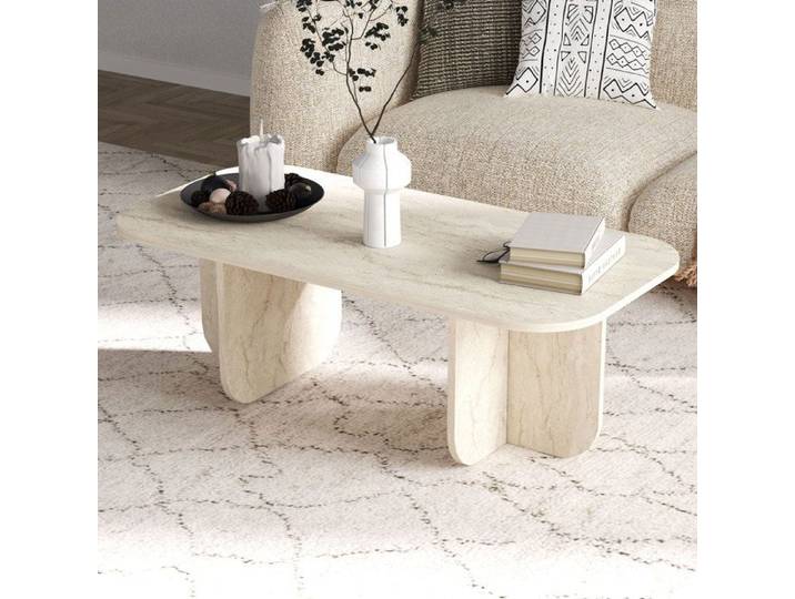 Table basse rectangulaire 120x60x40 cm décor travertin - BEKSO
