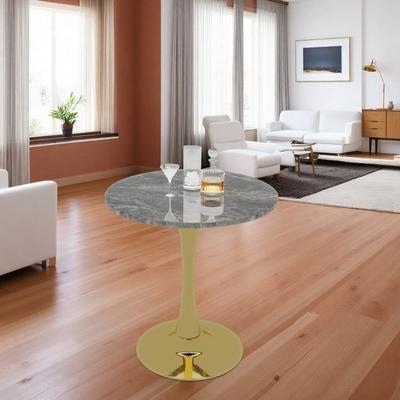 ZWYO HOSIMU "28"" Modern Round Accent Table, Small Marble-Effect Tabletop with Pedestal Base for Living Room & Cafe"