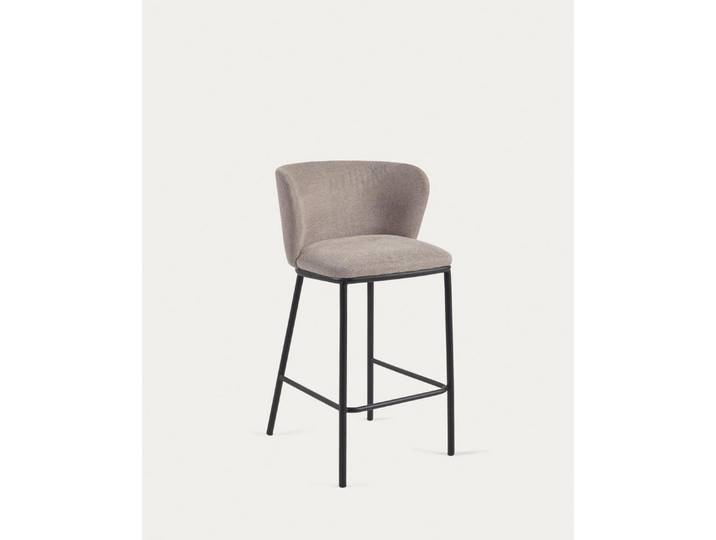 Natur24 Esszimmerstuhl Ciselia Hocker aus hellbrauner Chenille Stahlbeine in Schwarz 2er Set