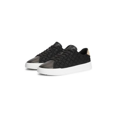Sneaker TOMMY HILFIGER "TH COURT LTH MIX MONOGRAM", Herren, Gr. 43, schwarz, Leder, Lederimitat, Veloursleder, Schuhe Sneaker, Freizeitschuh, Halbschuh, Schnürer mit TH-Allover-Prägung