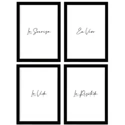 POSTER Set mit 4 Lachen TypografieStil A3 Schwarzer Rahmen