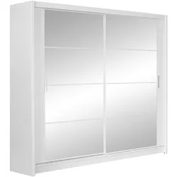 SCHWEBETÜRENSCHRANK KAYN 203/215/61 cm 2-türig mit Spiegel Weiß