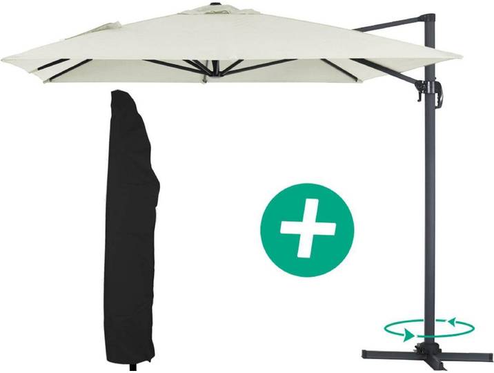Parasol jardin déporté Alu \ Sun 4\ - Rectangle - 3 x 4 m + Housse de protection - Ecru
