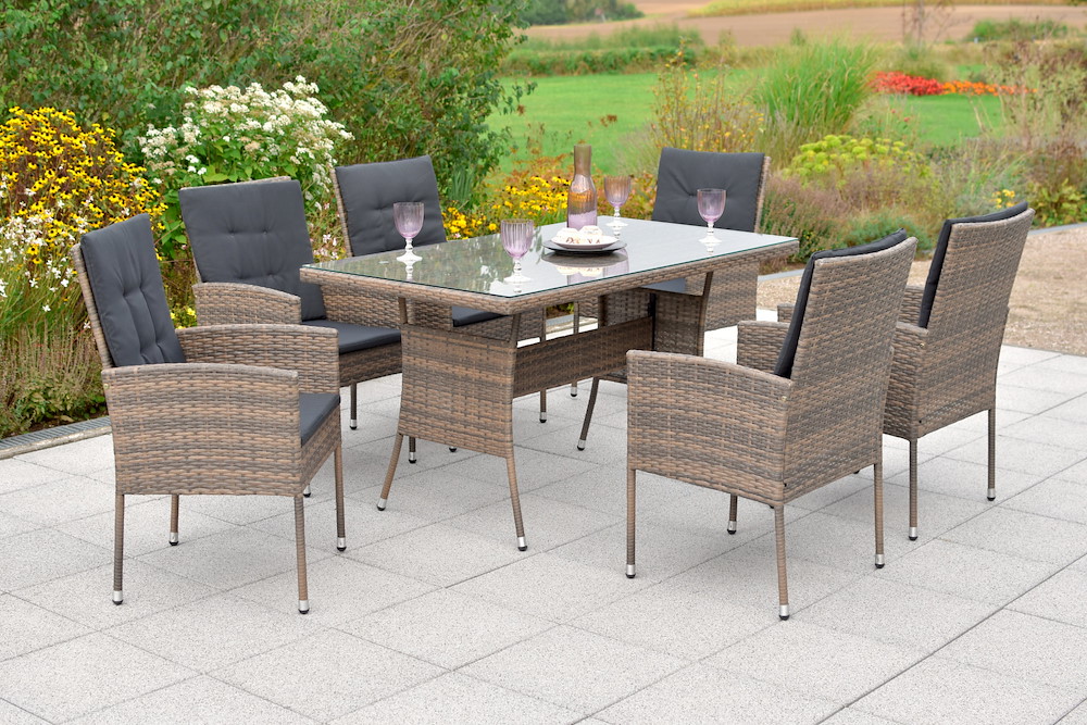 MERXXHANDELS Menorca Set 19tlg 6 Sessel Kissen Tisch 140x80 m 16946495
