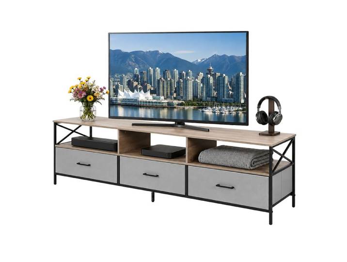 Relaxdays Meuble TV bas avec rangement