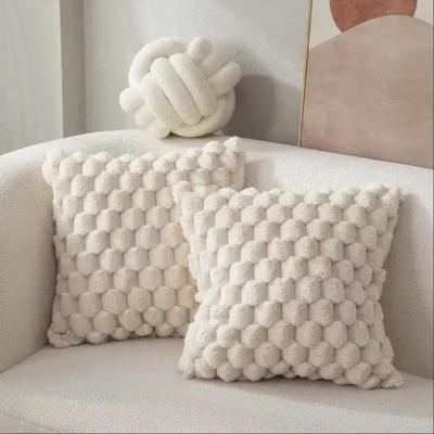 Inspired Finds Plush 3D Pineapple Grid Throw Pillowcase Soft Decorative Cushion Cover For Sofa, Bedroom & Living Room 1pcs Beige