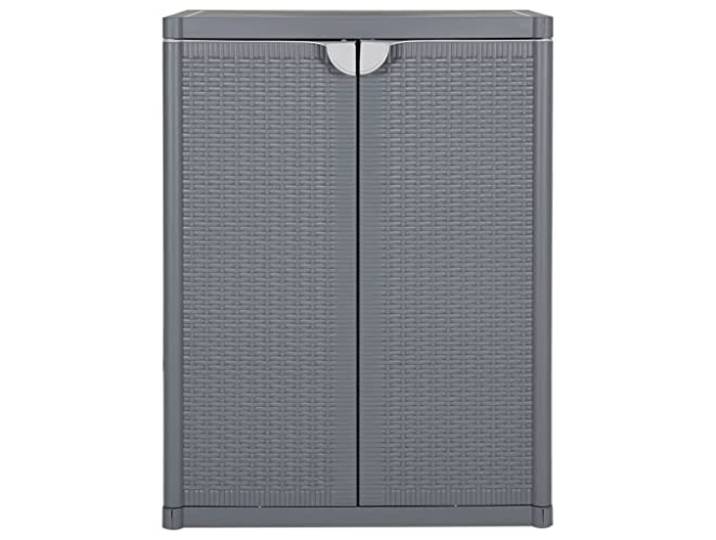 HKLGBVCR Aufbewahrungsschrank für den Garten, Grau, 65 x 45 x 88 cm 2 Einlegeböden, Polypropylen, schlagfest, praktische Griffe, Anleitung enthalten, Wandbefestigung nicht im Lieferumfang