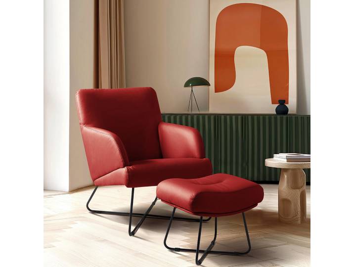 Livetastic Sesselset, Rot, Metall, Echtleder, Rindleder, 67x87x74 cm, Lederauswahl, Wohnzimmer, Sessel, Sonstige Sessel