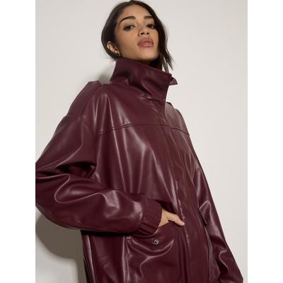 Bomberjacke APRICOT "Oversized-Lederimitatjacke", Damen, Gr. 10, lila (plum), gewebt, Obermaterial: 100% Polyester PES., uni, Modisch, Normale Länge, Gerade, Jacken Bomberjacke, Verdeckter Verschluss
