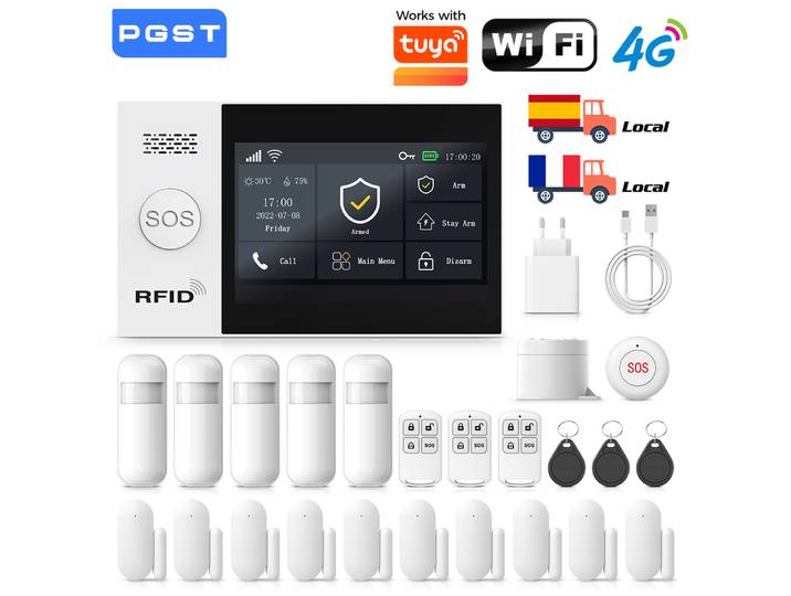 Système d’alarme maison sans fil PGST, compatible avec Tuya, 4G/2G GSM WiFi, 433MHz, commande par appli, fonctionne avec Alexa