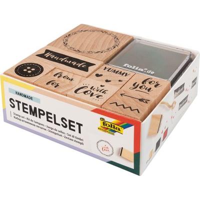 FOLIA® Stempel Set Wooden, Handmade 13 Teile