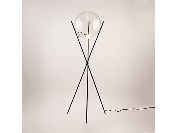 s.luce Orb Tripod Glaskugel Stehlampe Dreibein Wohnzimmerlampe Dimmbar, Glasfarbe Klar, Dreibein Schwarz