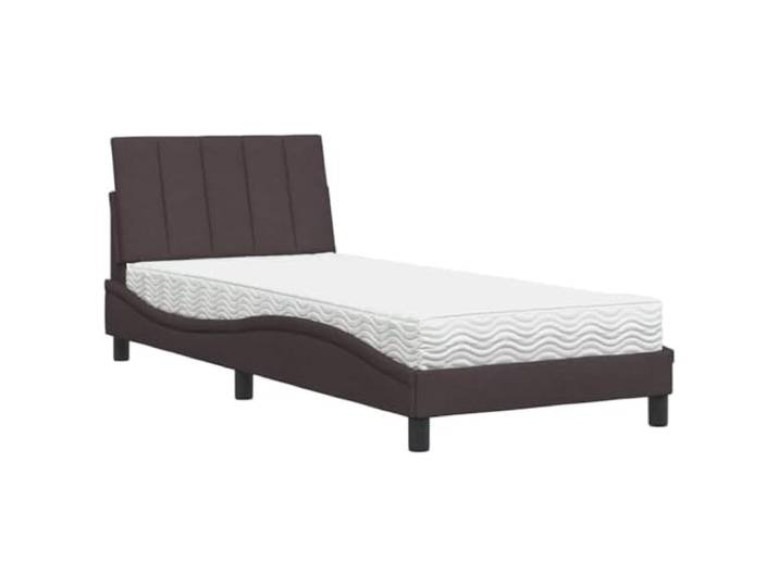 PUGYNBK Bett mit Matratze Hanko, Stoff, Dunkelbraun, 90 x 190 cm Lattenrost im Lieferumfang enthalten, gepolstertes Kopfteil, robuste Füße, anpassungsfähiger Schaumstoff