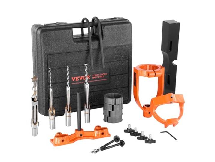 VEVOR Fixation à mortaiser pour perceuse à colonne\, 4 forets\, kit burins à trous carrés\, ensemble de localisateur de forets d'établi\, outils à mortaise et tenon avec 5 bagues\, pour le travail du bois
