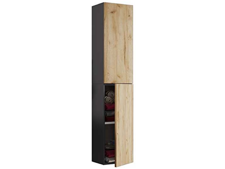 VCM Badmöbel Hochschrank Anthrazit/Honig-Eiche 33x22x150 cm 2 Türen Vorrat