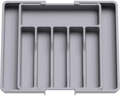 Multisell Products Hub Adjustable Silverware Utensil Organizer, Expandable Cutlery Tray For Kitchen Storage gray