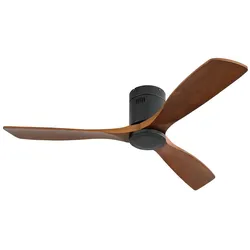 MODFU Deckenventilator 25x132x132 cm ohne Beleuchtung, Mattschwarz + Walnuss, DC Motor, Umkehrfunktion, Timer 1/4/8 h, Fernbedienung, leise