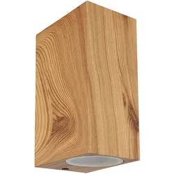 Wandleuchte Up Down 2-flammig  Außenlampe Aluminium Holzoptik Aussenleuchte Wand Glas, 2x GU10 Fassung, BxH 6,8x15 cm