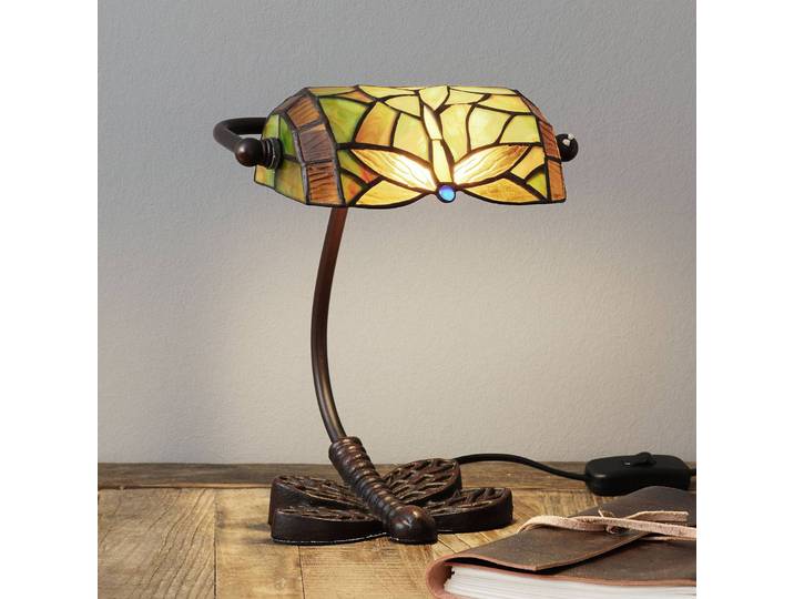 Artistar Tiffany Tischlampe DRAGONFLY, grün, für Wohn- / Esszimmer, Glas, Tiffany