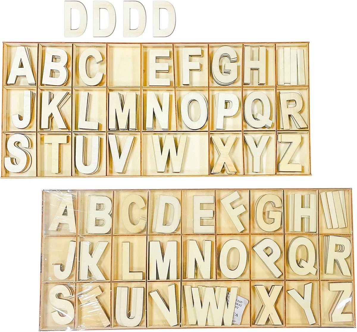 208 Onbewerkte houten letters voor knutselen met opbergbak, 5 cm