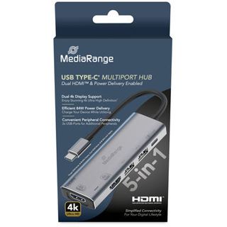 MediaRange HUB USB-C 5 in 1 Multiport Adapter, silber