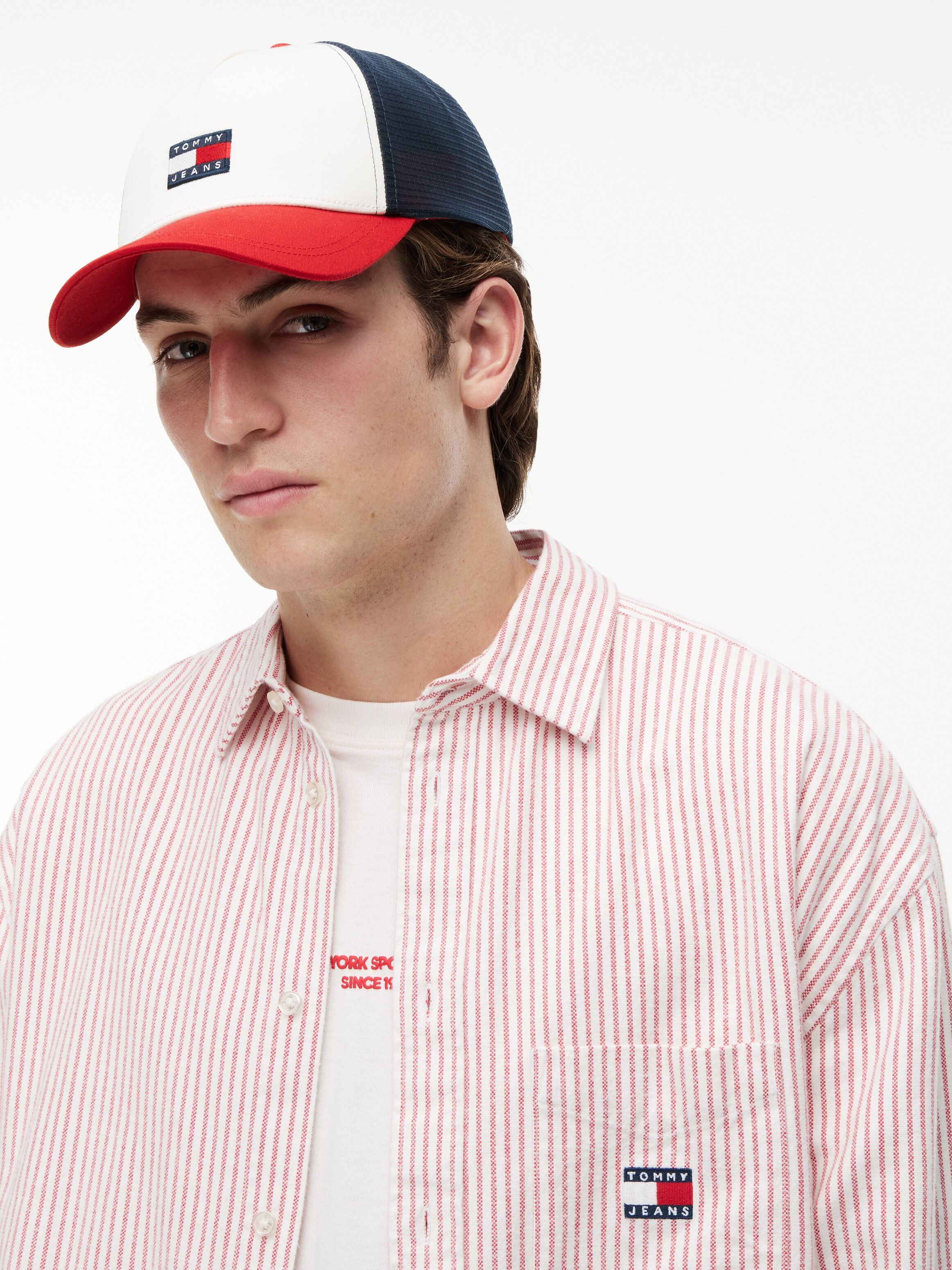 Trucker Cap TOMMY JEANS "TJM HERITAGE TRUCKER", rot (corp), Web, Baumwolle, Caps Trucker Cap, Regular fit mit festem Schirm corp Einheitsgröße