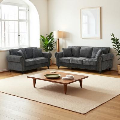 ZWYO HOSIMU "2-piece 86"" & 63"" Chenille Sofa Set with Rolled Arms, Nailhead Trim, High-Density Foam & Wood Legs, 3-Seater & Loveseat"