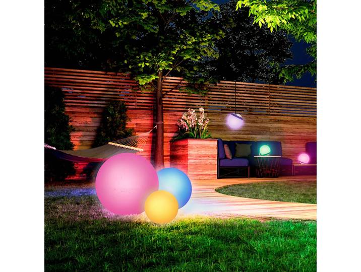 tint Müller Licht Calluna Solar, CCT, RGB, Ø 45 cm dimmbar, weiß / opal, Kunststoff, Smart Home Solarleuchte