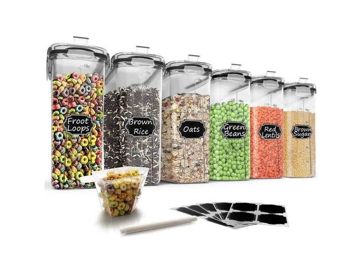 Vorratsbehälter 6-teiliges Set Kunststoff Transparent Schwarz, Mehrfarbig, 8.5x24x22 cm, Küchenzubehör, Vorratsbehälter, Vorratsdosen