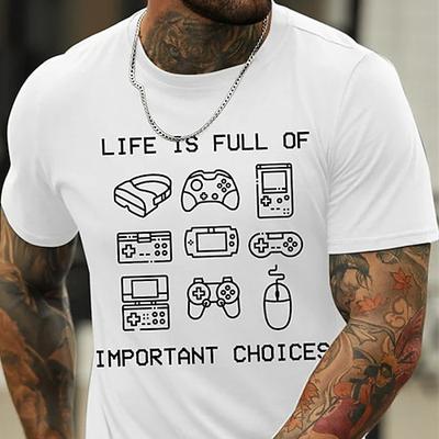 Herren Kurzarm Retro Gaming Grafik T-Shirt Das Leben ist voller wichtiger Entscheidungen