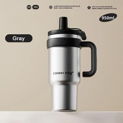 Uplift Essentials Stainless Steel Insulated Straw Thermos Cup gray