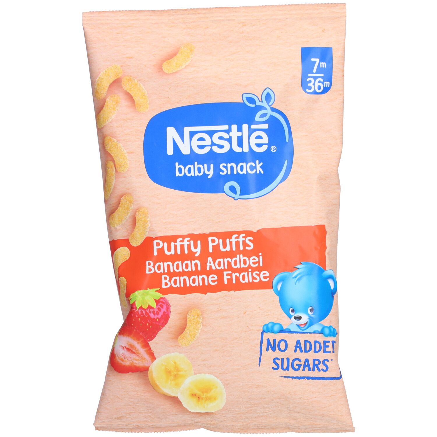 Nestle Baby Snack Puffy Puffs Aardbei Banaan 28 g Futter